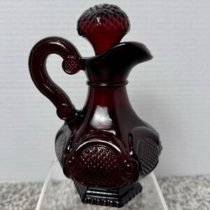 Vintage Avon Cape Cod 1876 Ruby Red Glassware Cruet Jar Bottle with Stopper
